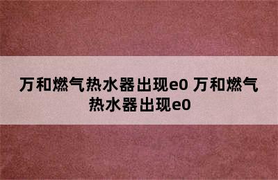 万和燃气热水器出现e0 万和燃气热水器出现e0